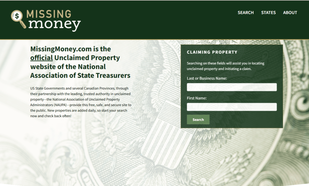 미국 미청구 자산 통합 조회 사이트 MissingMoney 검색 방법