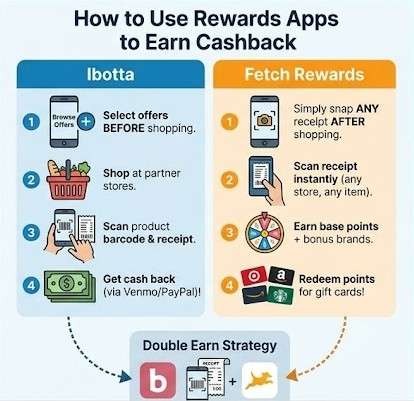 미국 대표 rewards apps Ibotta와 Fetch Rewards 비교 인포그래픽
