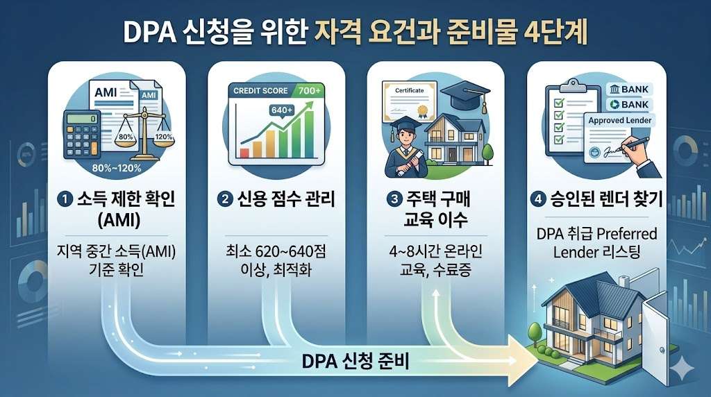 미국 주택 구매 다운페이먼트 지원 프로그램(Down Payment Assistance) 신청 자격 및 소득 제한(AMI), 신용 점수 준비물 가이드